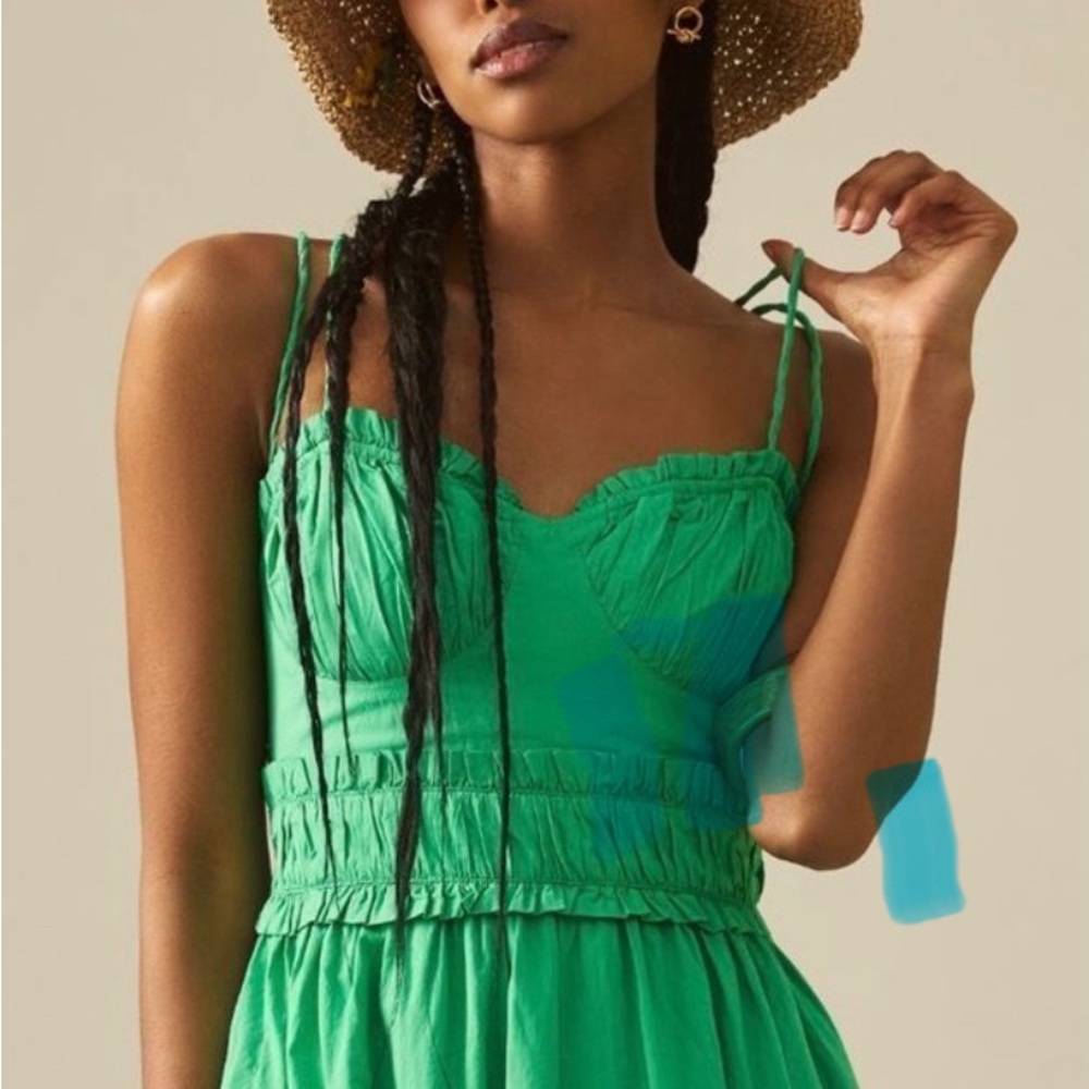 By Anthropologie Kelly Green Corset Strappy Cross-Back Midi Dress Large - Picture 3 of 4